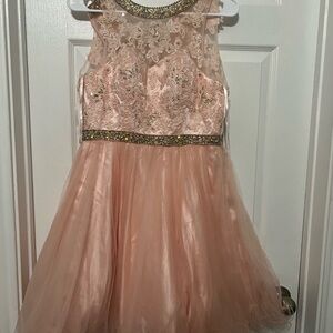 Charming Blush Lace Kids Dress with Sparkle Accents